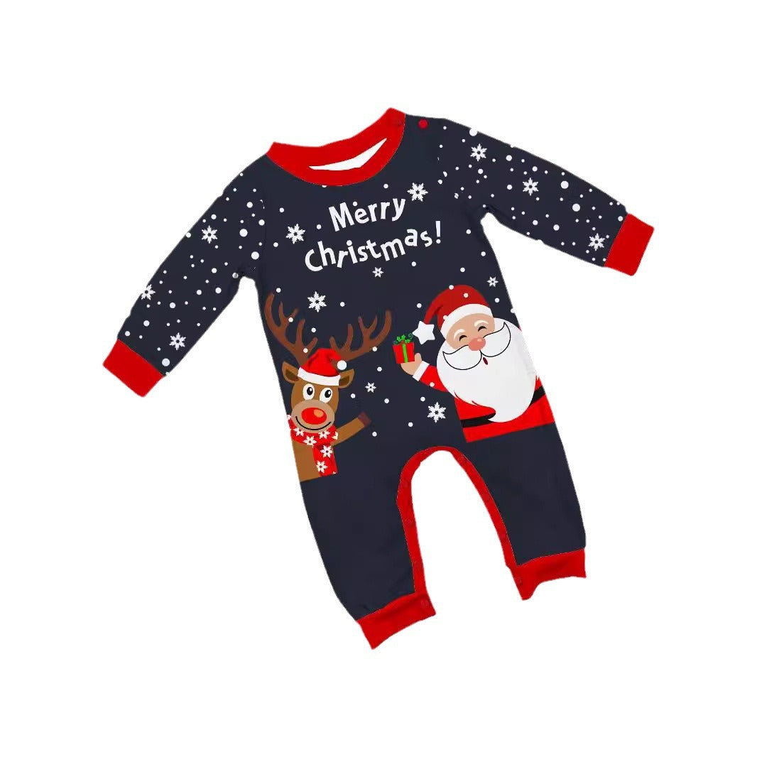 2024 Europe And The United States Cross-border New Santa Claus Deer Letters Christmas Parent-child Printed Home Clothes Sleep