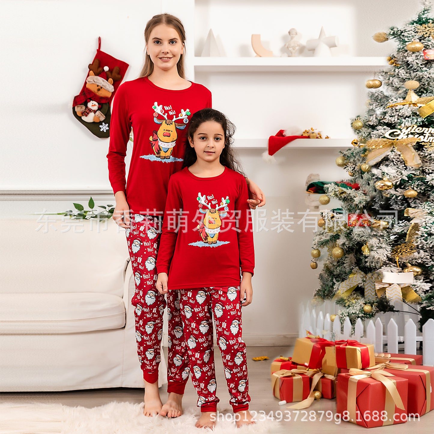 2025 New European And American Cross-border Foreign Trade Christmas Parent-child Pajamas Long-sleeved Suit Children&#039;s Parent-child Home Service Pajamas
