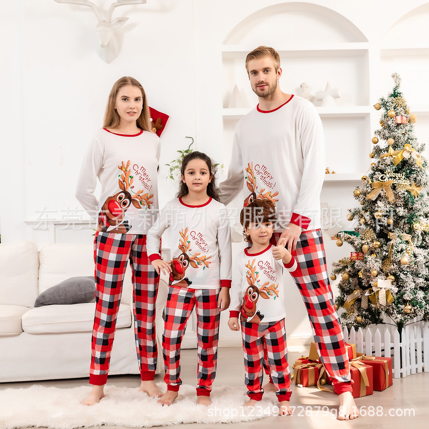 2022 New Christmas Elk Homewear Long-sleeved Suit European And American Printing Parent-child Pajamas