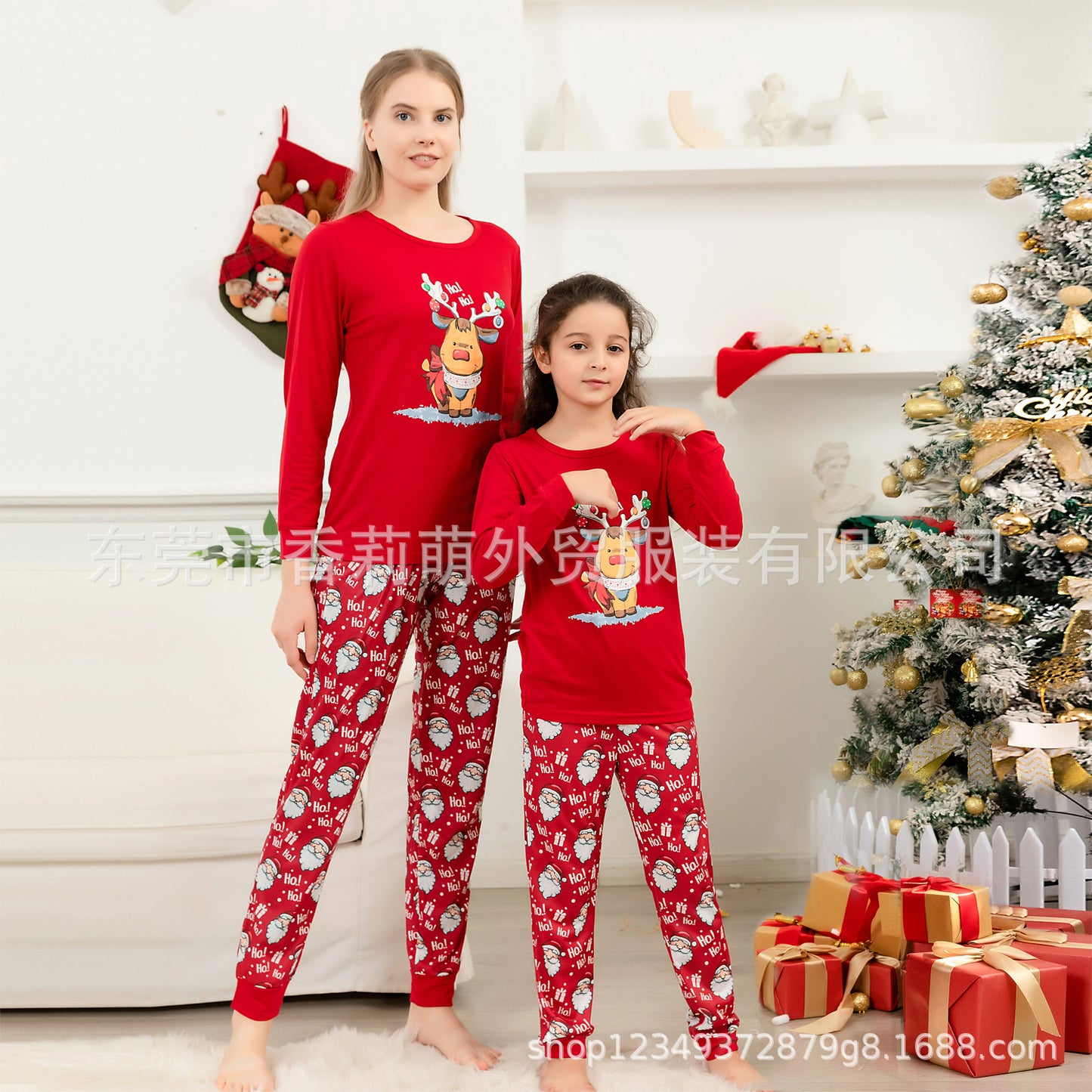 2025 New European And American Cross-border Foreign Trade Christmas Parent-child Pajamas Long-sleeved Suit Children&#039;s Parent-child Home Service Pajamas