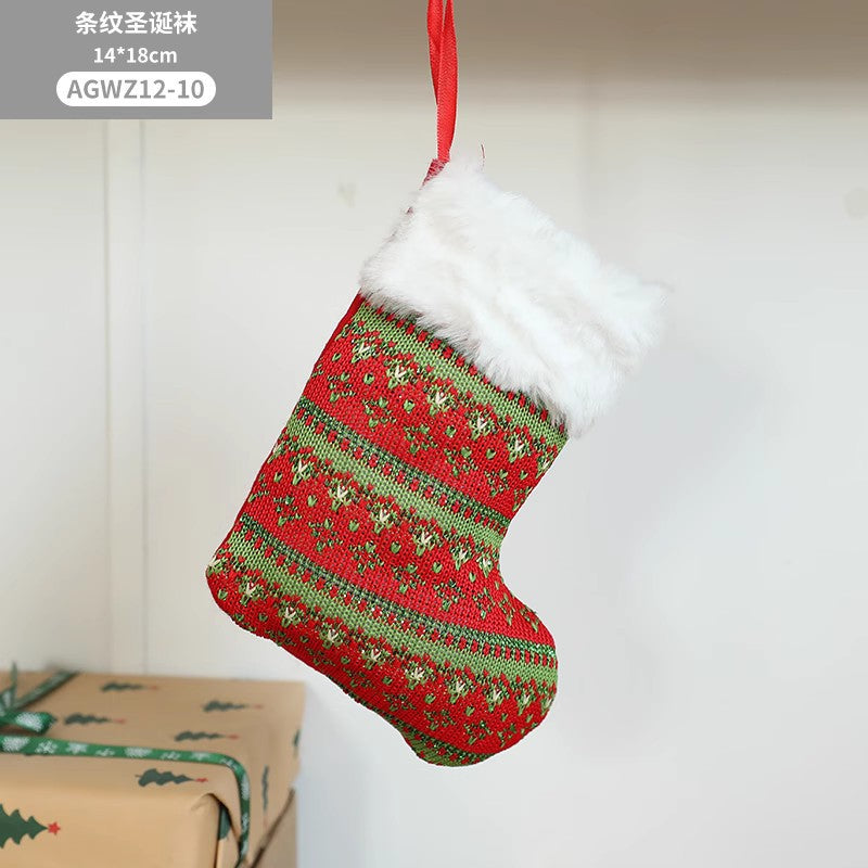 Christmas Pendant Christmas Tree Ornament Red Fabric Santa Claus Cartoon Christmas Stocking Decoration Party Gift Bag