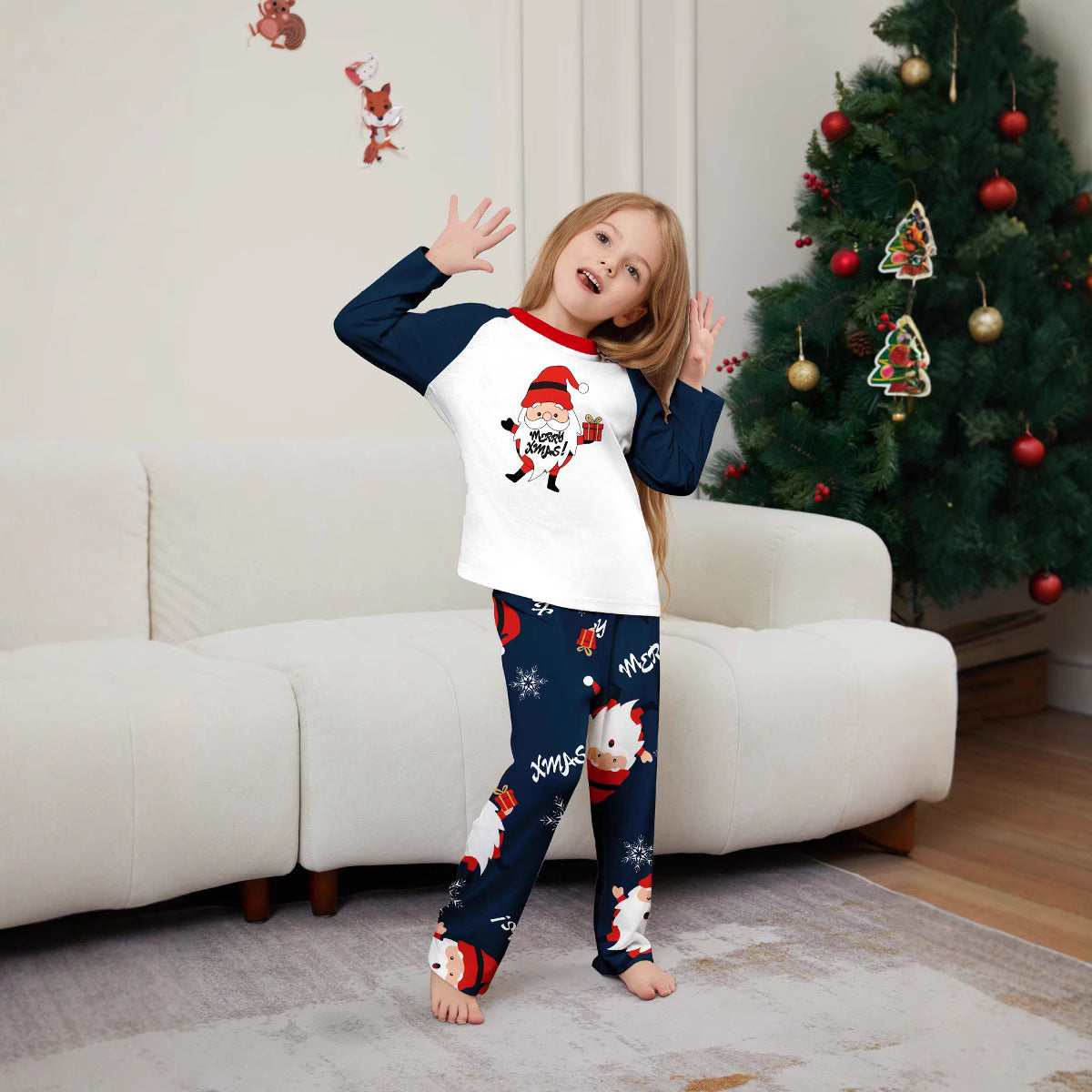 White Beard Santa Claus Parent-Child Pajamas European And American Cross-Border Air-conditioned Home Clothes Autumn And Winter Printed Christmas Suit