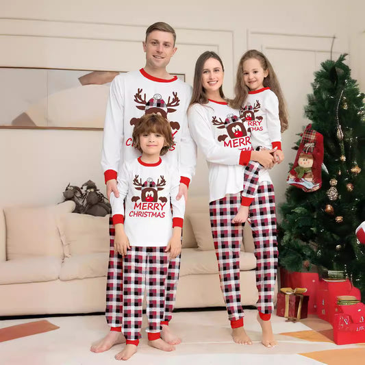 Deer Head Letter Printed Christmas Parent-child Clothes Amazon New Plaid Two-piece Long-sleeved Home Clothes