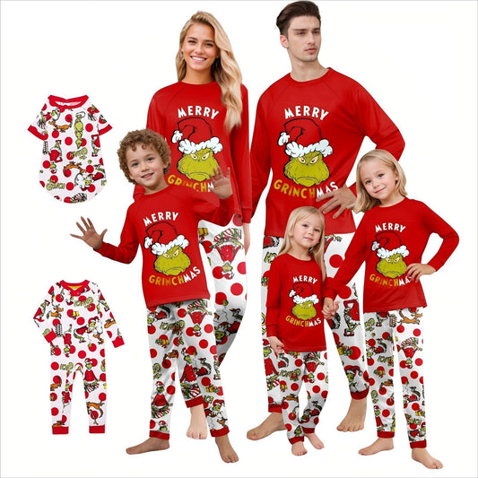 Amazon Europe And The United States New Christmas Family Home Parent-child Suit Printed Pajamas Ebay Long Sleeve Round Neck