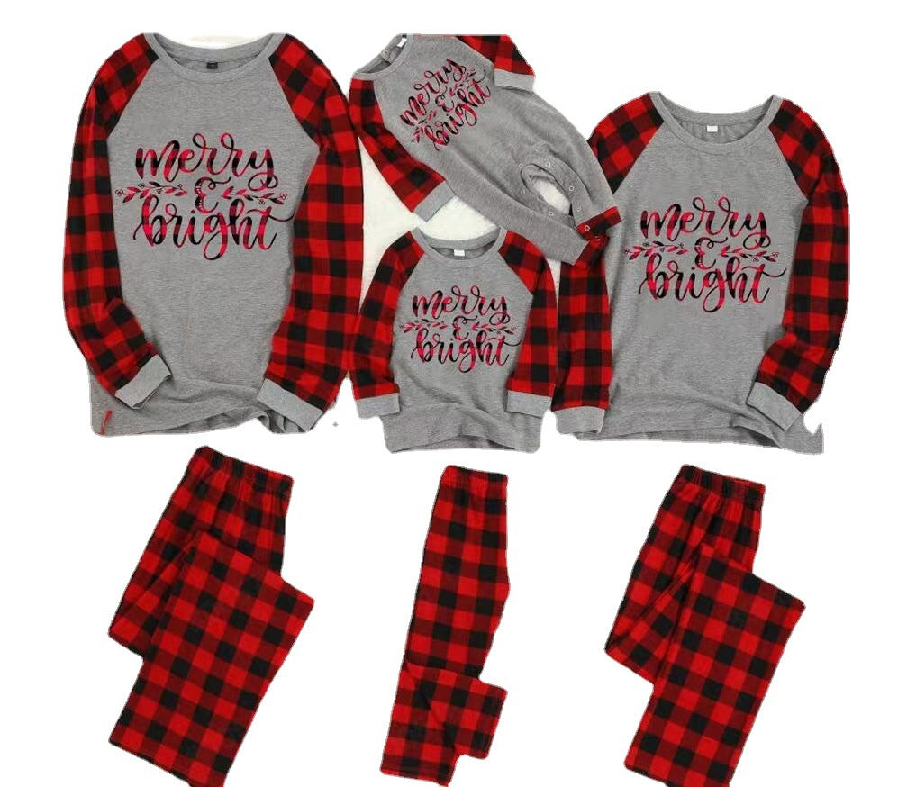 2022 New Merry Christmas Antlers Top And Plaid Pants Family Parent-child Pajamas Homewear