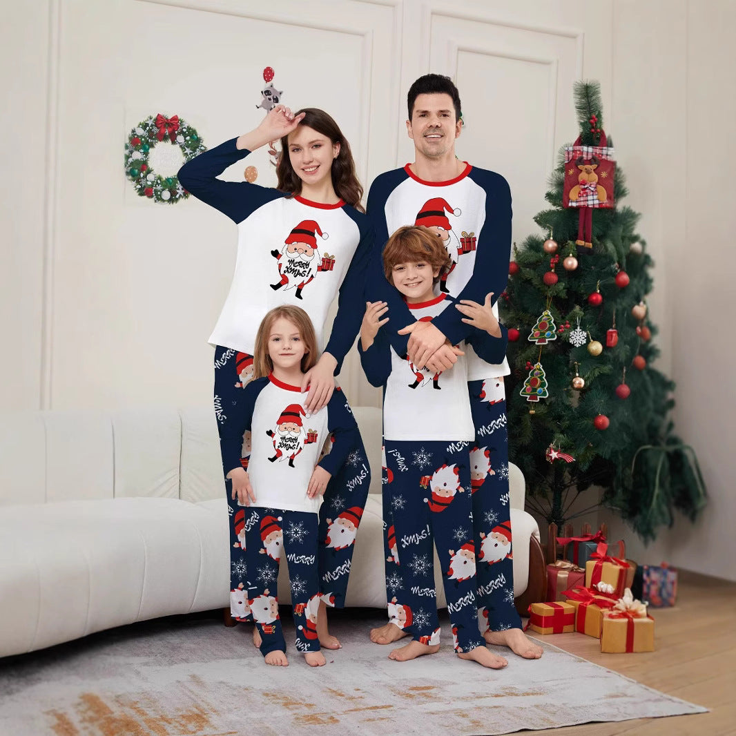 White Beard Santa Claus Parent-Child Pajamas European And American Cross-Border Air-conditioned Home Clothes Autumn And Winter Printed Christmas Suit