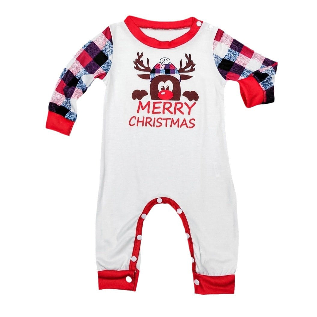 Deer Head Letter Printed Christmas Parent-child Clothes Amazon New Plaid Two-piece Long-sleeved Home Clothes