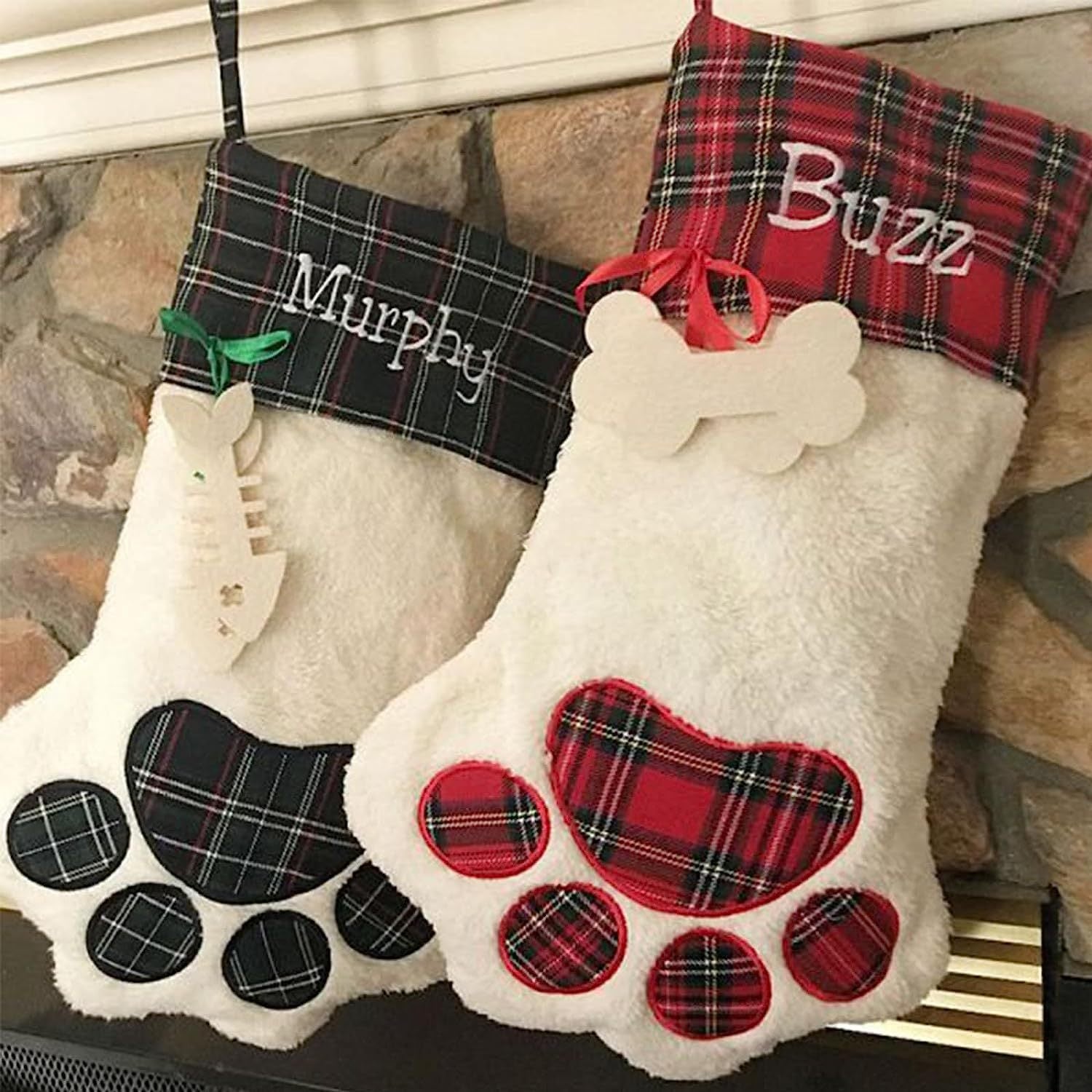 Christmas Socks Gift Bag Dog Paw Plaid Bone Socks Decorative Items
