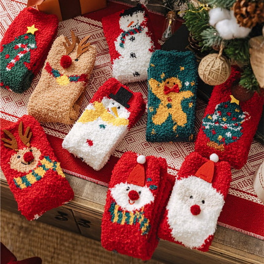 Christmas Socks Women&#039;s Winter Thickened Warm Coral Fleece Sleep Socks Elk Snowman Christmas Tree Socks Red Socks
