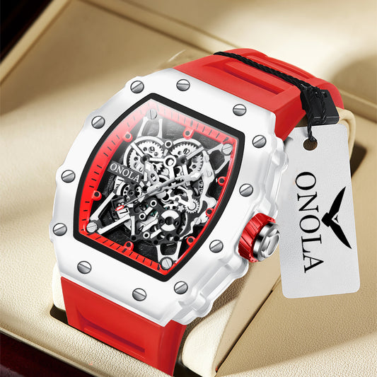 Milky White Design Cross-border New Aona/ONOLA Popular Fashion Waterproof Quartz Men&#039;s Watch Silicone Band
