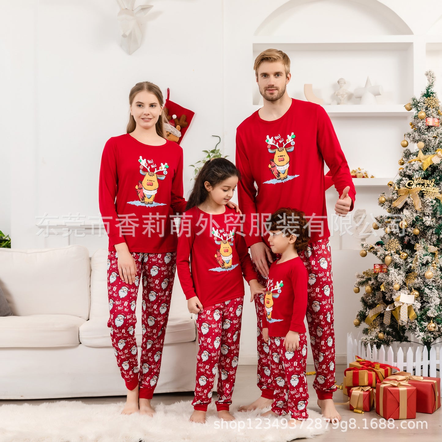 2025 New European And American Cross-border Foreign Trade Christmas Parent-child Pajamas Long-sleeved Suit Children&#039;s Parent-child Home Service Pajamas