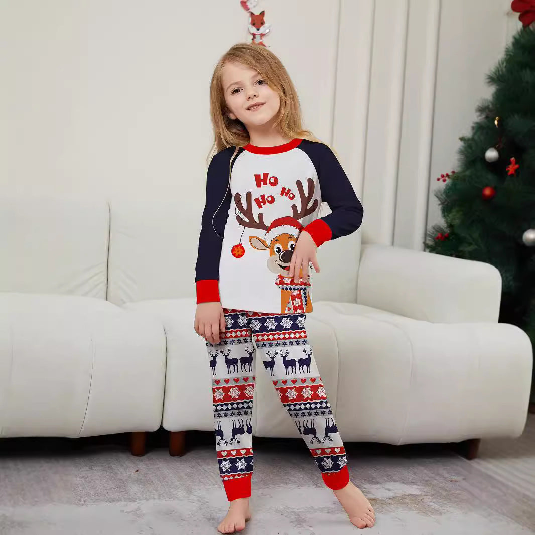 Parent-Child Home Clothes New Christmas Fawn Parent-Child Set Family Of Four Five Round Neck Long Sleeve Printed Pajamas