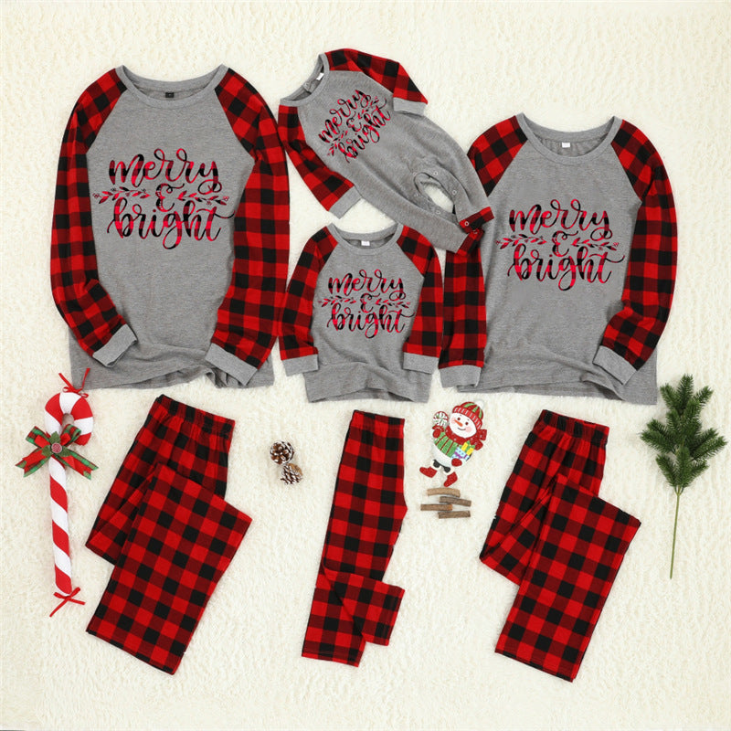2022 New Merry Christmas Antlers Top And Plaid Pants Family Parent-child Pajamas Homewear
