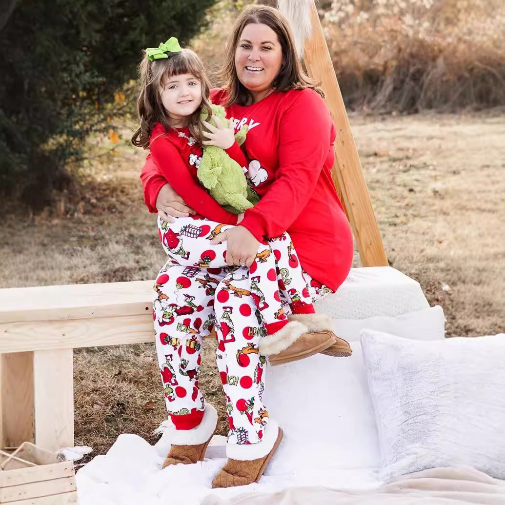 Amazon Europe And The United States New Christmas Family Home Parent-child Suit Printed Pajamas Ebay Long Sleeve Round Neck