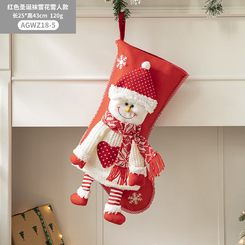 Christmas Pendant Christmas Tree Ornament Red Fabric Santa Claus Cartoon Christmas Stocking Decoration Party Gift Bag