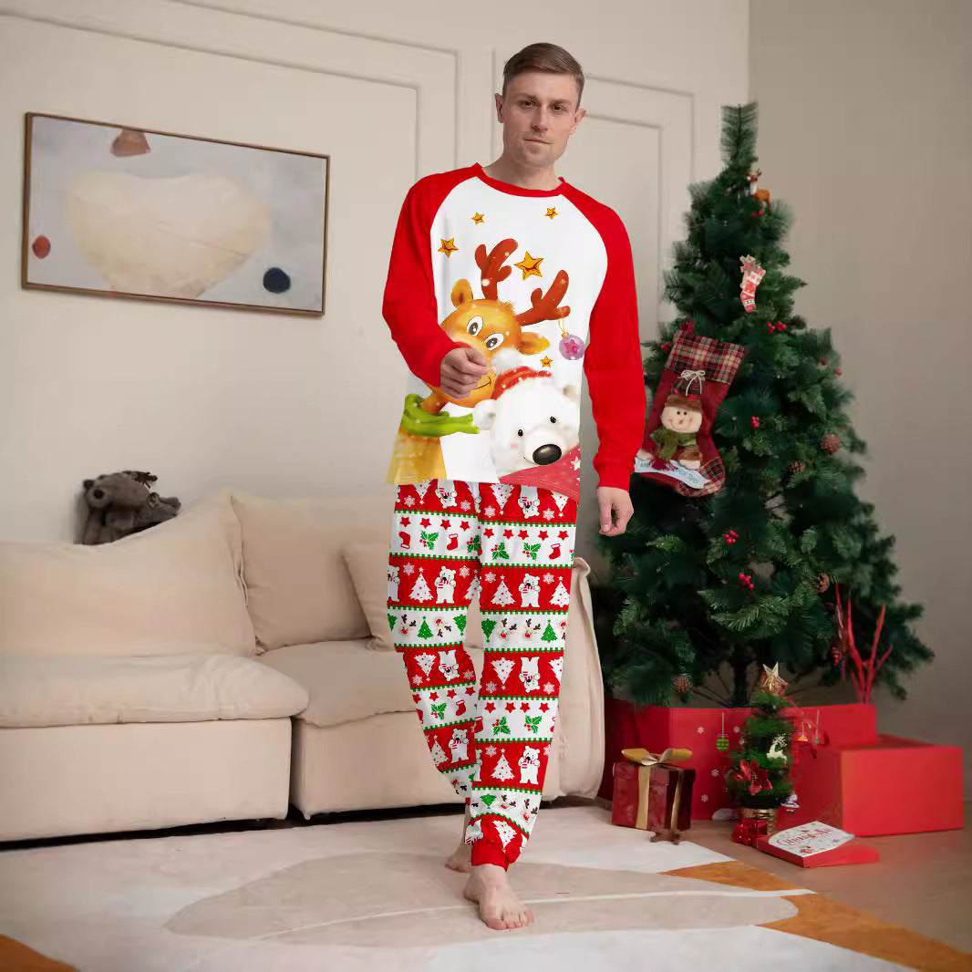 2024 European And American Cross-border New Christmas Fawn Snowflake Bear Christmas Parin-child Clothes Printed Home Clothes Pajamas