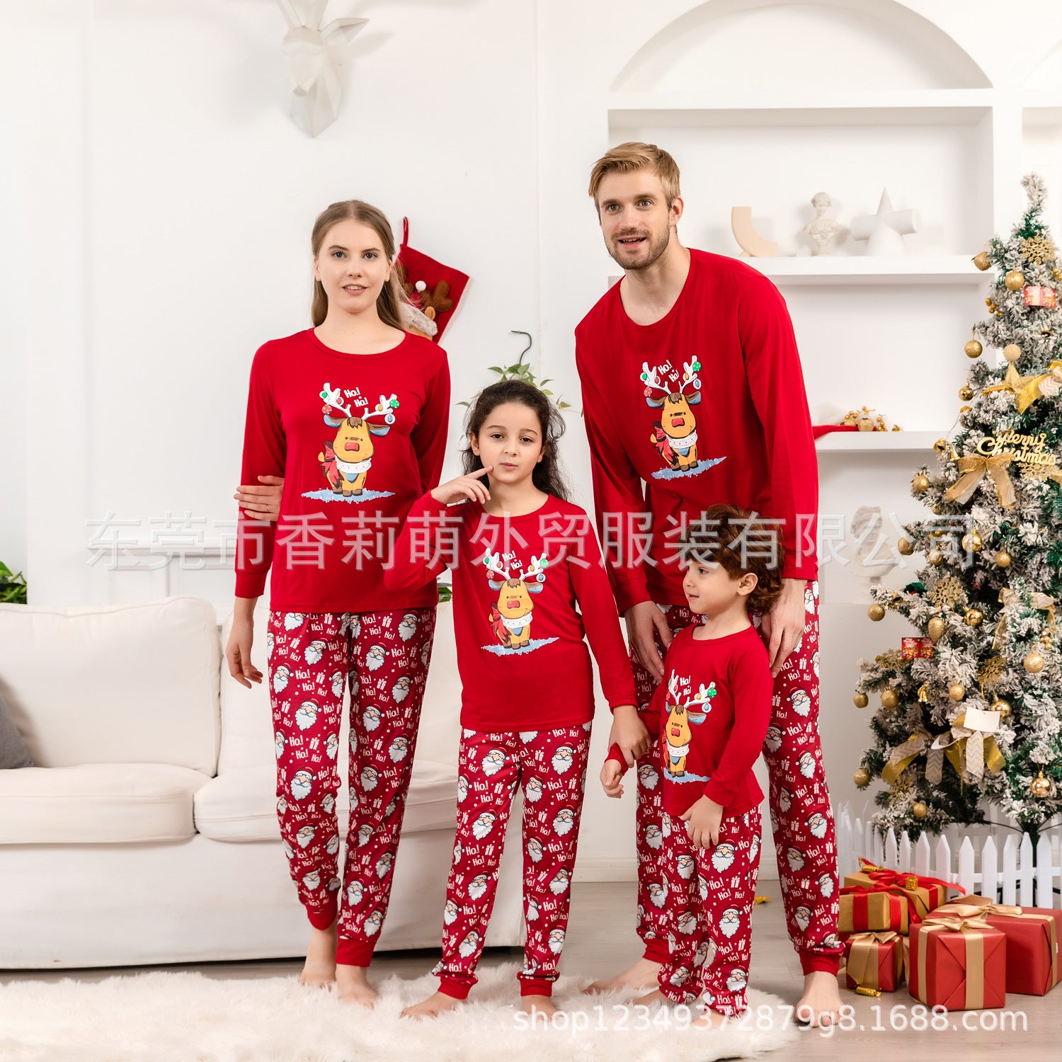 2025 New European And American Cross-border Foreign Trade Christmas Parent-child Pajamas Long-sleeved Suit Children&#039;s Parent-child Home Service Pajamas