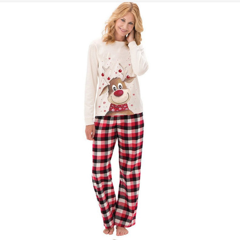 New Christmas Elk Print Parent-child Long-sleeved Pajamas Suits Home Clothes