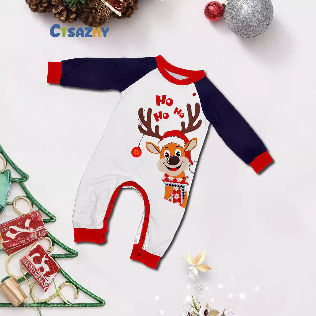 Parent-Child Home Clothes New Christmas Fawn Parent-Child Set Family Of Four Five Round Neck Long Sleeve Printed Pajamas