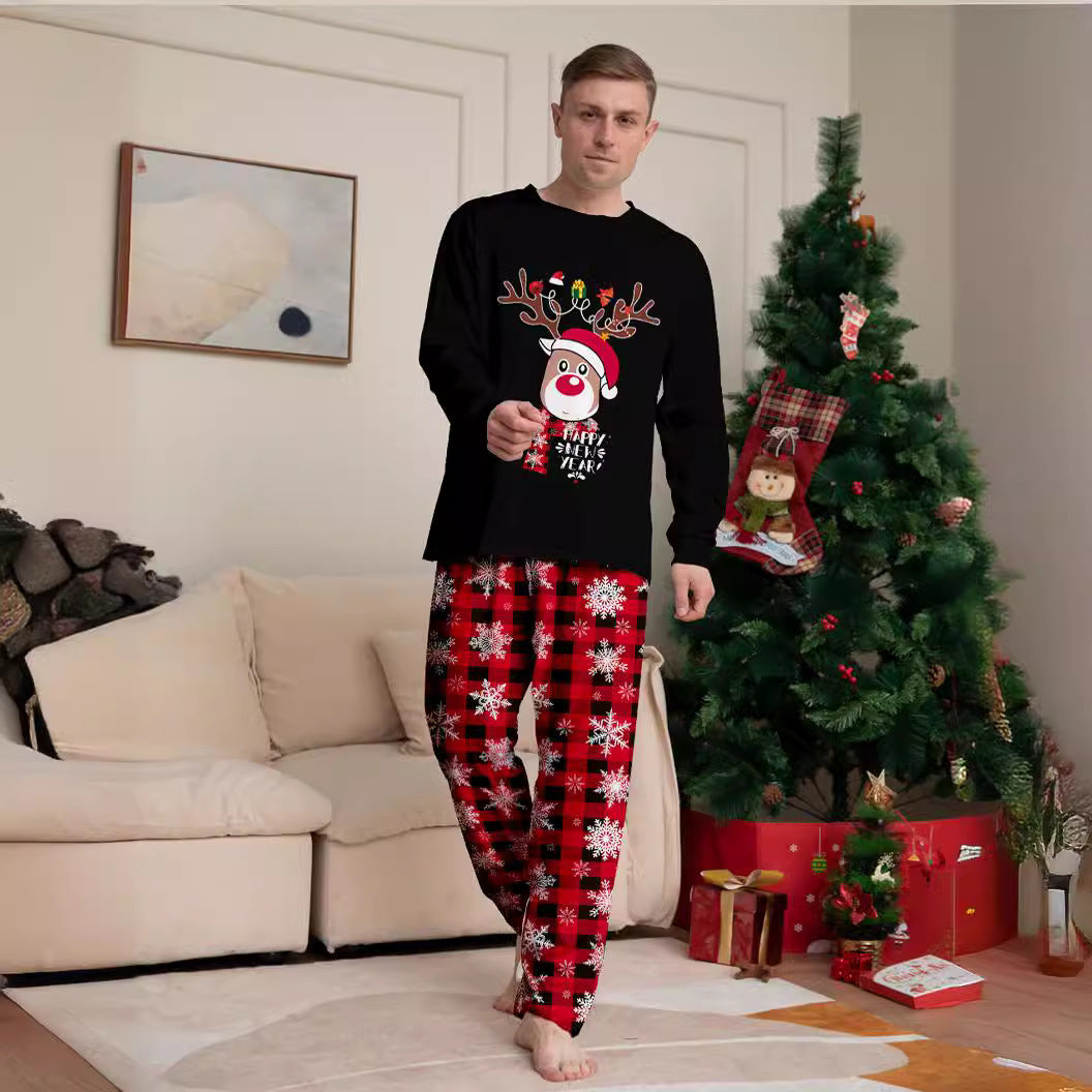 Cartoon Snowflake And Deer Print Christmas Home Wear Pajamas