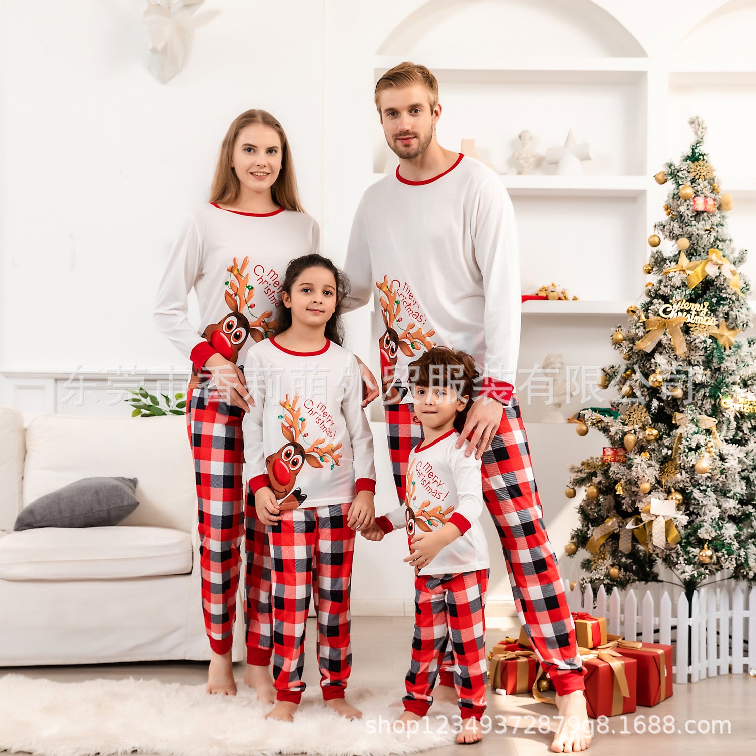 2022 New Christmas Elk Homewear Long-sleeved Suit European And American Printing Parent-child Pajamas