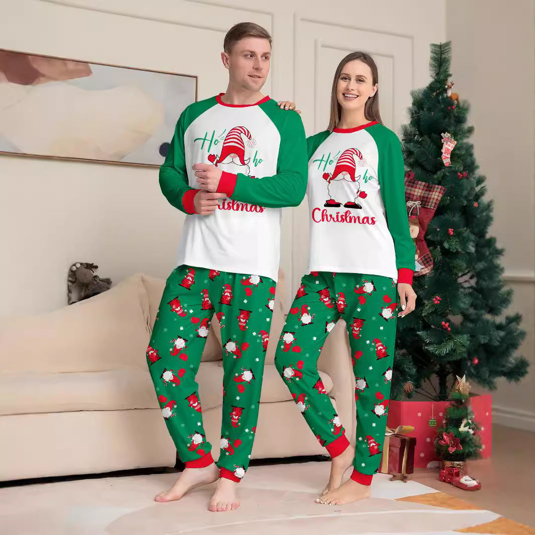 2024 Europe And The United States Cross-border New Santa Claus Letters Snowflake Christmas Parent-child Printed Home Clothes Pajamas