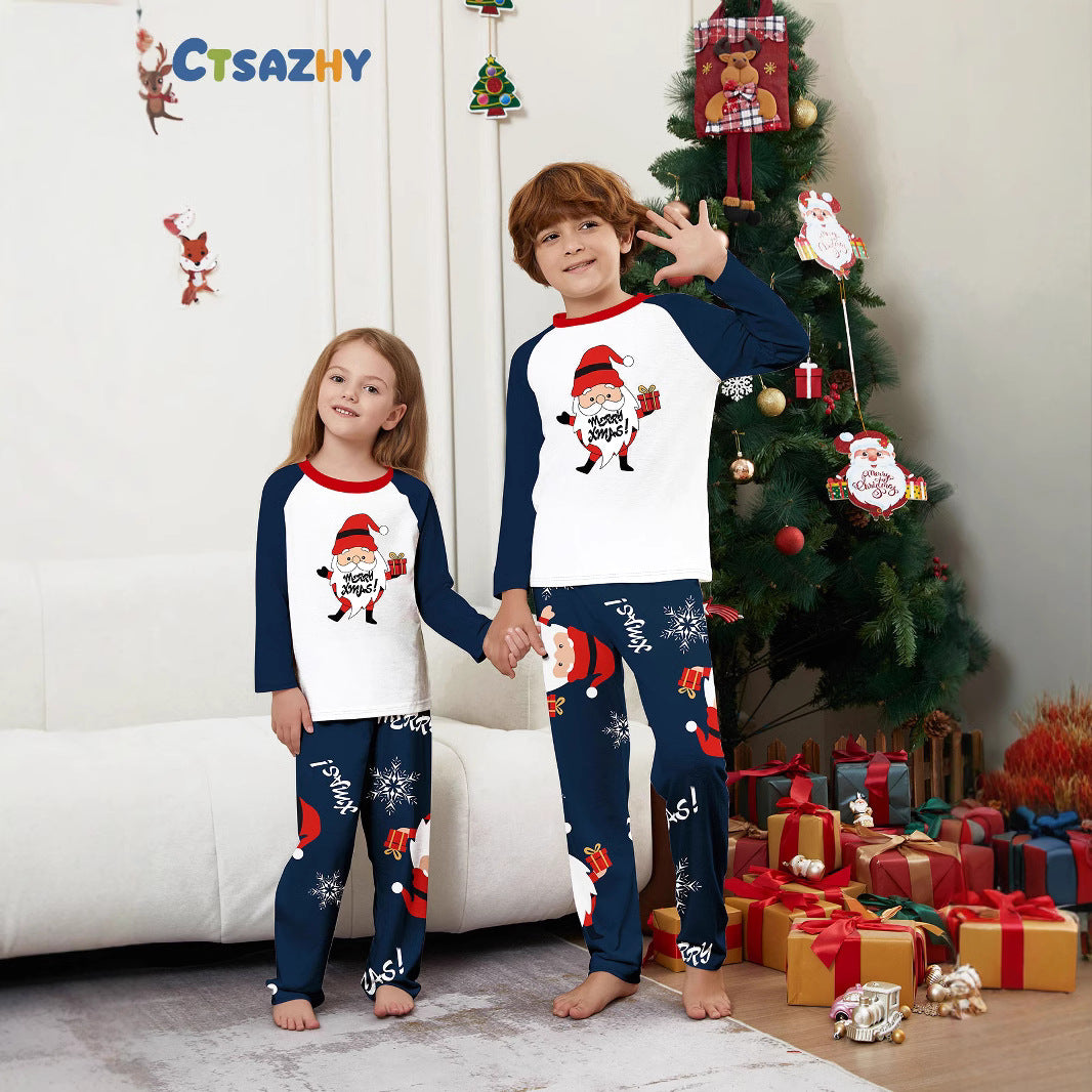White Beard Santa Claus Parent-Child Pajamas European And American Cross-Border Air-conditioned Home Clothes Autumn And Winter Printed Christmas Suit
