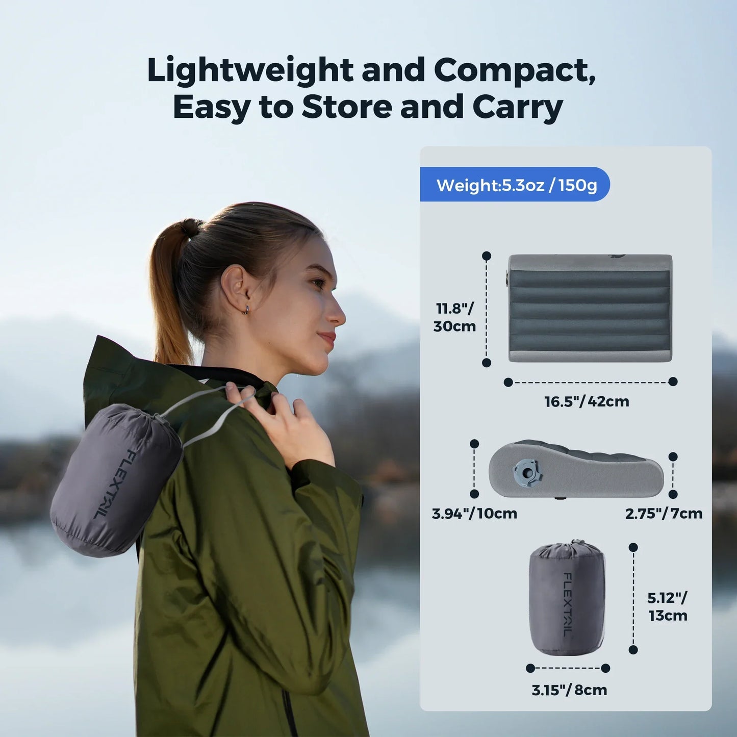 B-Shaped Inflatable Travel Pillow Dual Neck Support Gray-2