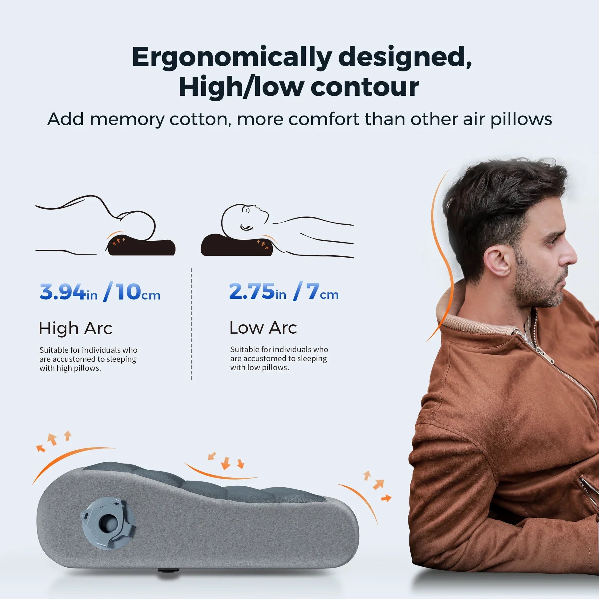 B-Shaped Inflatable Travel Pillow Dual Neck Support Gray-1