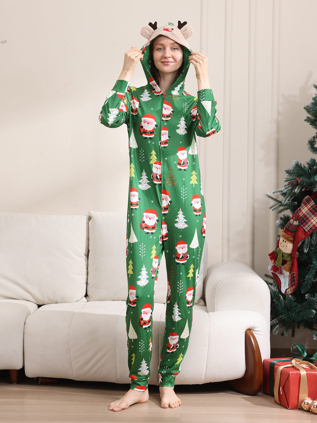 2024 Cross-border Europe And The United States Boys And Girls Women&#039;s Men&#039;s Long Sleeve Trousers New Cross-border Christmas Family One-part Pajamas