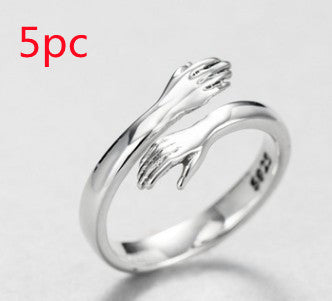 925 Sterling Silver Two-handed Hug Ring Female Retro Thai Silver Simple Ring