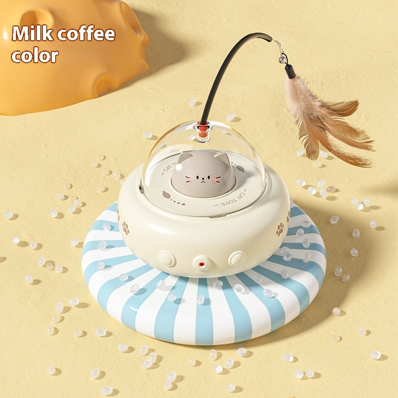 Electric UFO Smart Teaser Cat Toy With Bell And Feather