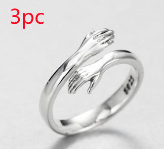 925 Sterling Silver Two-handed Hug Ring Female Retro Thai Silver Simple Ring