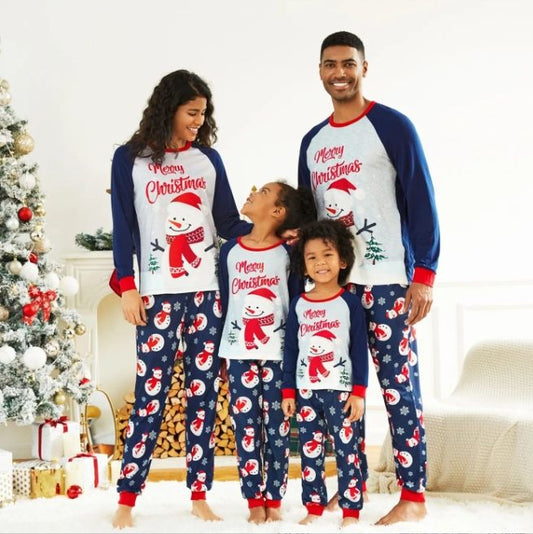 New Year Winter Christmas Parent-Child Clothes Home Clothes White Snowman Cartoon Family Of Three Four Christmas Pajamas
