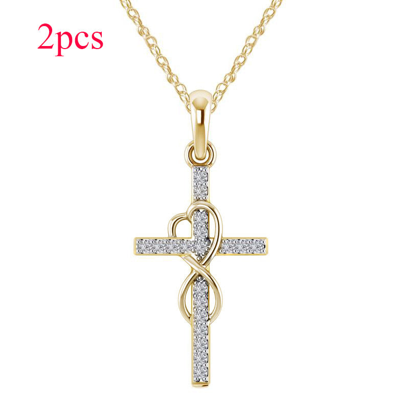 Alloy Pendant With Diamond And Eight-character Cross Necklace by SHOPEEZONE