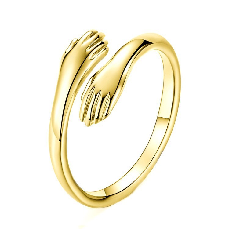 925 Sterling Silver Two-handed Hug Ring Female Retro Thai Silver Simple Ring