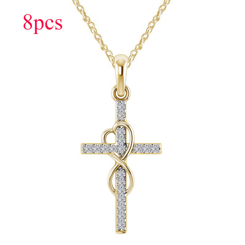 Alloy Pendant With Diamond And Eight-character Cross Necklace by SHOPEEZONE
