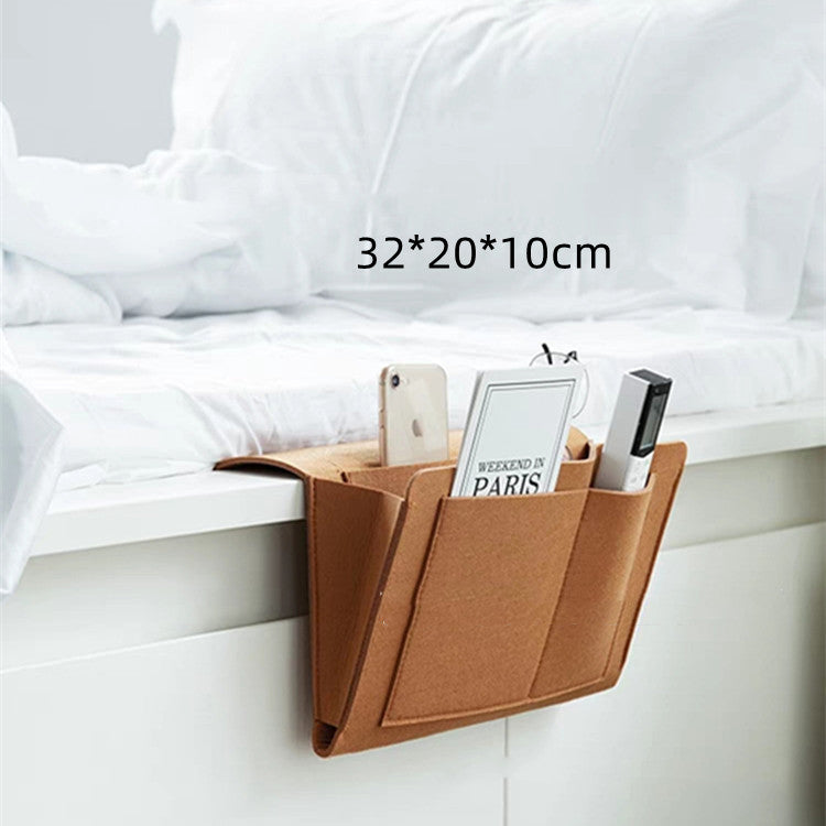 Luxe Bed Storage Bag With Pocket Felt Bedside Organizer